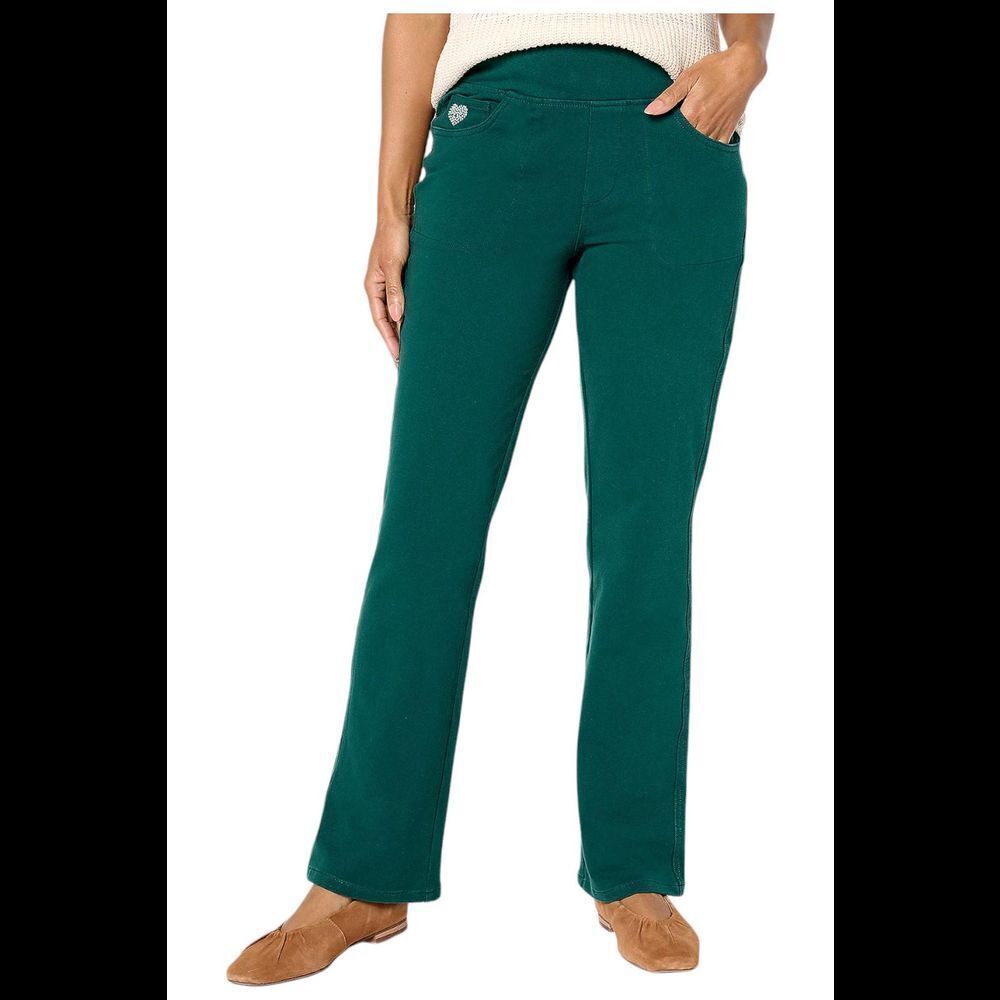 Quacker Factory Women's Flat Waistband Bootcut Jeans Evergreen - Short